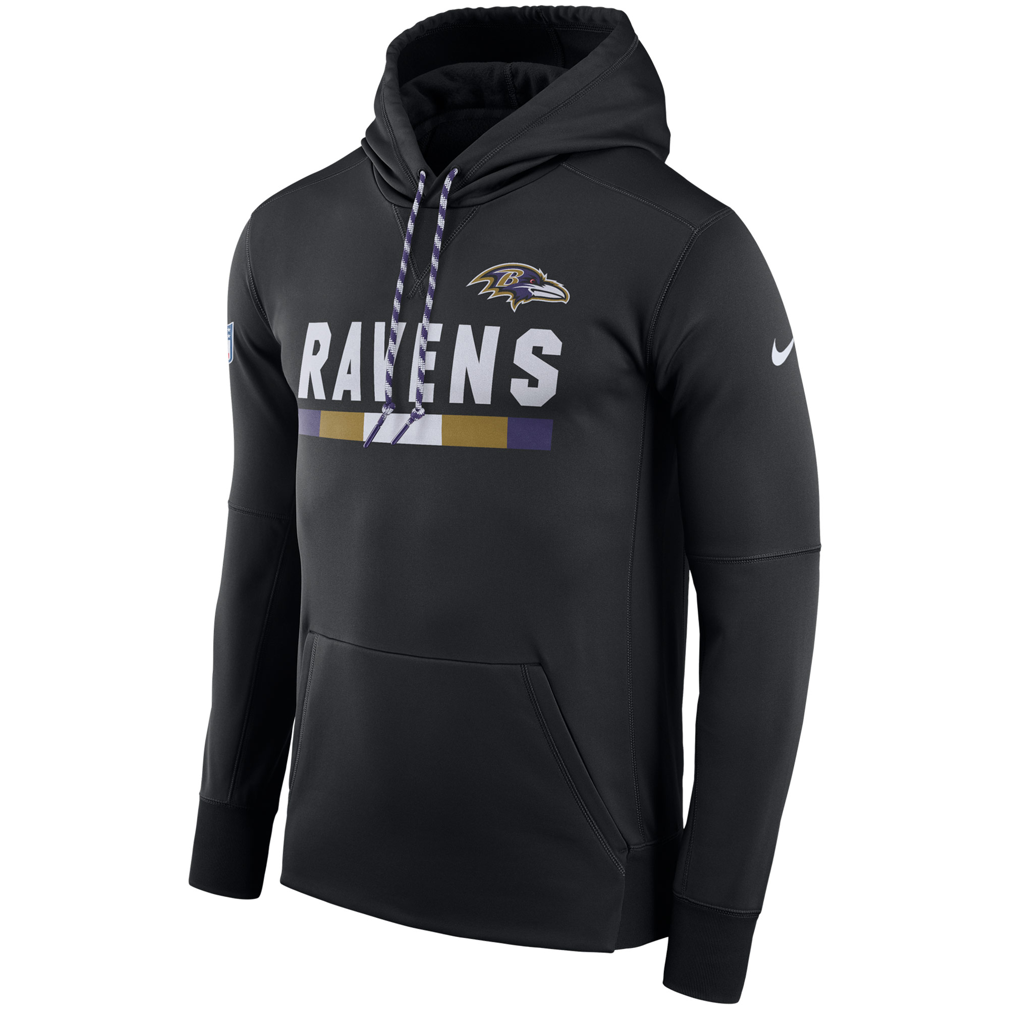 NFL Men Baltimore Ravens Nike Black Sideline ThermaFit Performance PO Hoodie